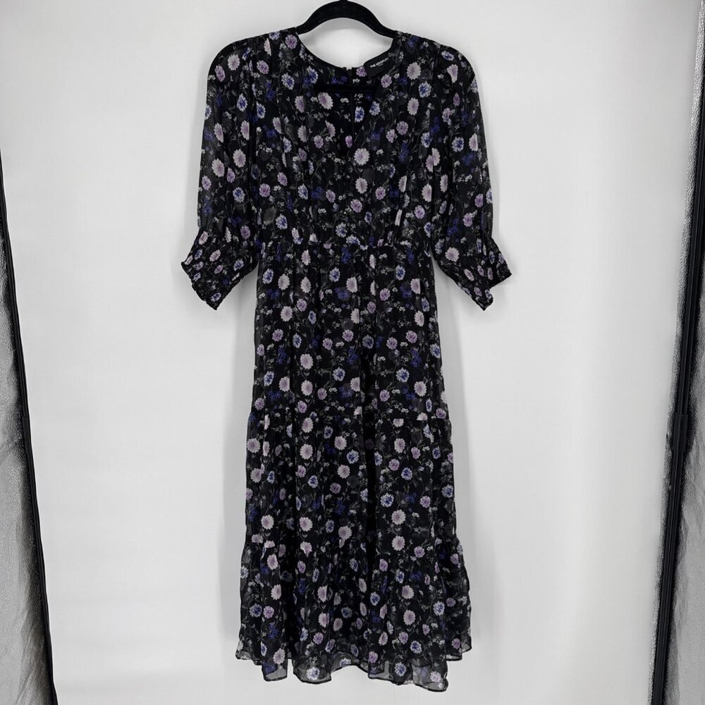 The Kooples Womens Size XS Black Floral Print Empire Midi Silk Dress $425 NWT - Picture 6 of 14